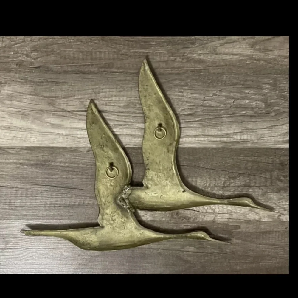 VTG✨SOLID Brass Wall Hanging Birds MCM Decor Gold 2 Cranes flying Made In TAIWAN